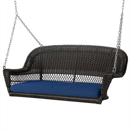 JECO Jeco W00202S-A-FS011 Espresso Wicker Porch Swing With Blue Cushion W00202S-A-FS011